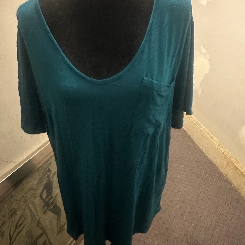 Allegrace Dark Teal Green Blue Short Sleeve Top